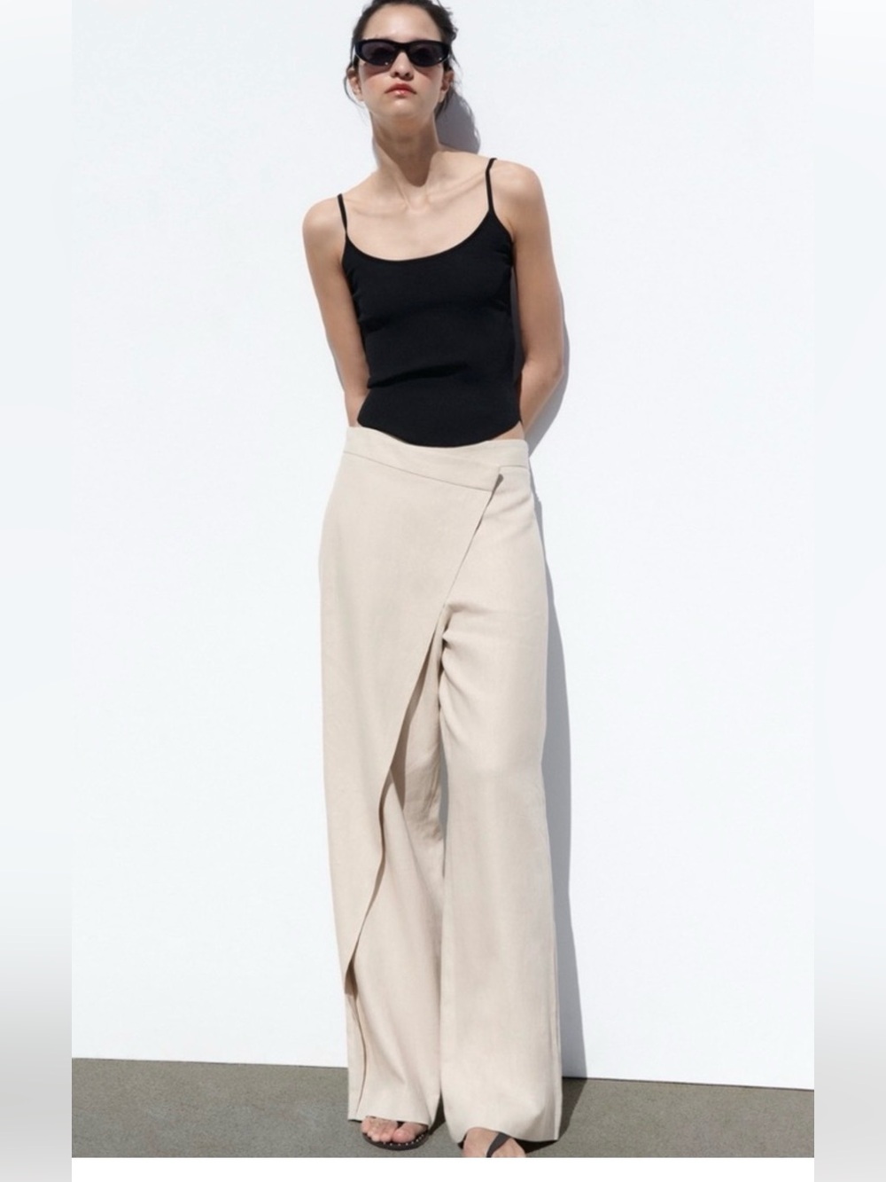 Zara Cream Wrap-Front Pants